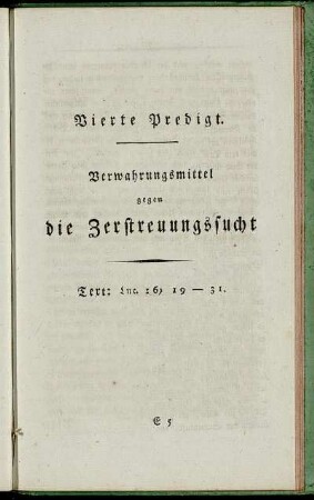 Vierte Predigt. Verwahrungsmittel gegen die Zerstreuungssucht