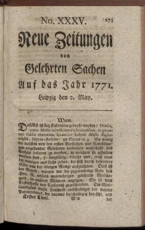 No. XXXV. Leipzig den 2. May. - No. XLIII. Leipzig den 30. May.