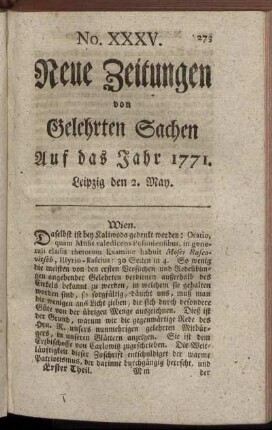 No. XXXV. Leipzig den 2. May. - No. XLIII. Leipzig den 30. May.