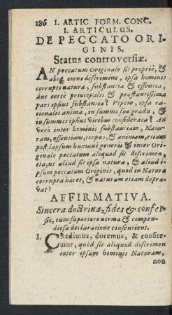 I. Articulus. De Peccato Originis.