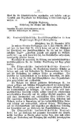 Landwirthschaftliche Fortbildungsschulen in dem Regierungs-Bezirk Königsberg : [V. Elementarschulwesen]