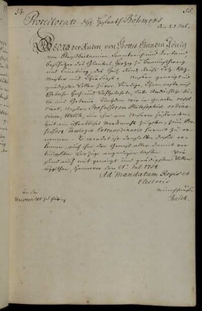 Berufung des ordentlichen Professors der Philosophie Walch zum außerordentlichen Professor der Theologie.
