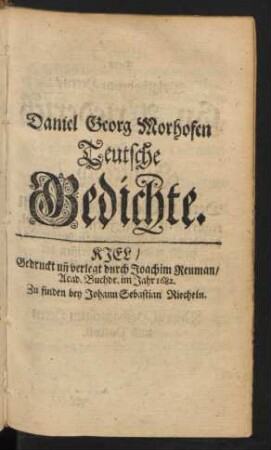 Daniel Georg Morhofen Teutsche Gedichte