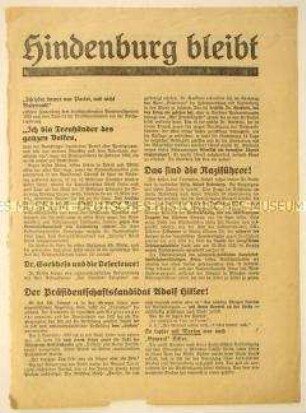 Programmatischer Aufruf gegen Hitler und zur Unterstützung Hindenburgs im zweiten Wahlgang zur Reichspräsidentenwahl 1932
