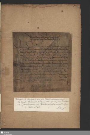 Brief Kurfürst Augusts von Sachsen an die Forstverwaltung, dat. Schweinitz, 02.07.1566.