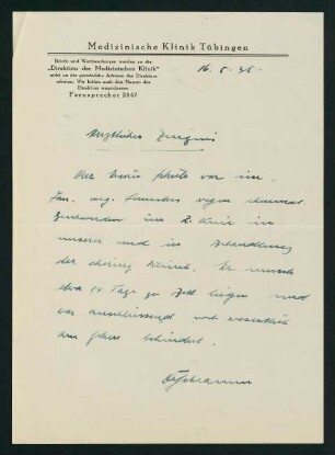 Attest der Medizinischen Klinik Tübingen (16.05.1935)