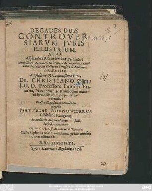 Decades Duae Controversiarum Iuris Illustrium