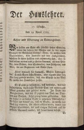 17. Woche, d. 29. April 1775