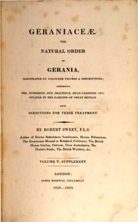 Gervaniceae : The natural Order of Gerania illustr. by coloured fig. and descriptions. 5