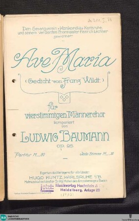 Ave Maria : für vierstimmigen Männerchor : op. 95
