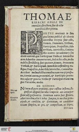 Thomae Linacri: Angli de emendata structura, siue de octo partibus, Liber primus