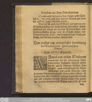 Von rechter und ordentlicher bereittung des Trancks und Indianischen Holtzes. Das XVIII. Capittel.