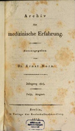 Archiv für medizinische Erfahrung. [28]. 1815