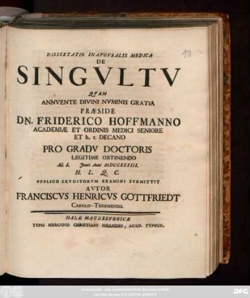 Dissertatio Inavgvralis Medica De Singvltv