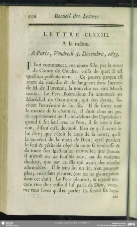 Lettre CLXXIII. A la même. A Paris, Vendredi 8. Décembre, 1673