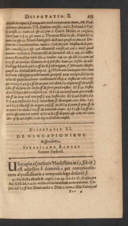 Disputatio XI. De Usucapionibus. Respondente Sebastiano Bandex Saxone Stadensi