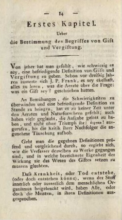 Erstes Kapitel. Ueber die Bestimmung des Begriffes von Gift und Vergiftung