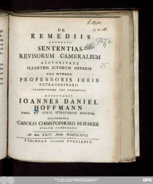 De Remediis Adversvs Sententias Revisorvm Cameralivm