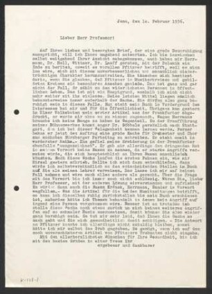 [Brief von Julius Bahle an Otto Selz vom 10. Februar 1936]