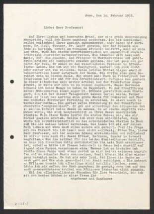 [Brief von Julius Bahle an Otto Selz vom 10. Februar 1936]
