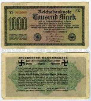 Propagandageldschein, Propaganda auf Reichsbanknote 1000 Mark