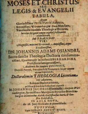 Moses Et Christus, Seu Legis & Evangelii Tabula