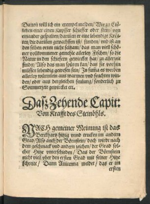 Daß Zehende Capit: Von Krafft des Steinöhls.