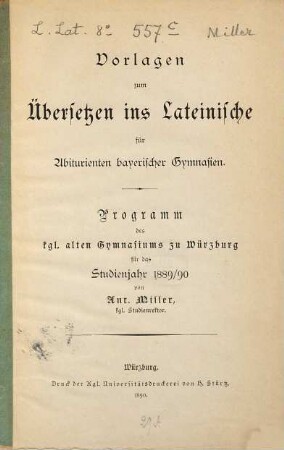 Vorlagen zum Übersetzen ins Lateinische für Abiturienten bayerischer Gymnasien