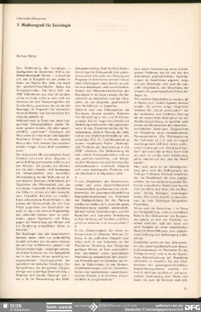 7. Weltkongreß für Soziologie : Information/Kongresse