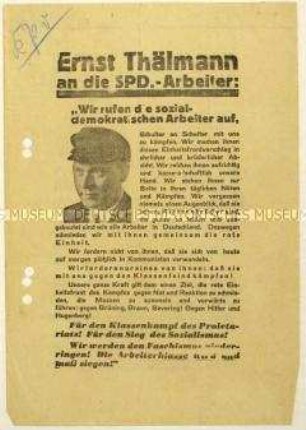 Aufruf der KPD an SPD-Anhänger zur Wahl von Ernst Thälmann zum Reichspräsidenten 1932