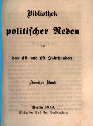 Bibliothek politischer Reden aus dem 18. und 19. Jahrhundert, 2