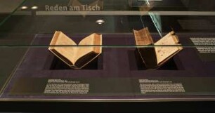 SLUB, Ausstellung "Wie Luthers Worte fliegen lernten" : Vitrine "Reden am Tisch"