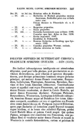 Iohannis Seffried De Mutterstadt Chronica Praesulum Spirensis Civitatis. - 1478 (1513).