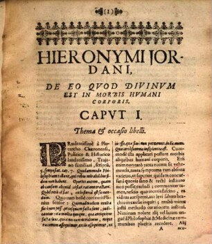 Hieronymi Iordani Brunsvicensis Medicinae D. Et Physici Göttingensis, De eo quod Divinum aut Supernaturale est in morbis humani corporis, eiusq[ue] curatione Liber