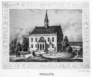 Weidlitz, Buchdruck; 254 x 362 mm (Blattgröße). Aus: Poenicke, G. A., Heise, F. : Album der Rittergüter und Schlösser im Königreich Sachsen, III. Section, Markgrafenthum Oberlausitz. Leipzig: Expedition des Albums Sächsischer Rittergüter und Schlösser, ca. 1859. Dresden: SLUB Hist.Sax.H.3.m-3