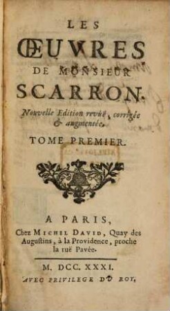 Les Oeuvres De Monsieur Scarron, 1
