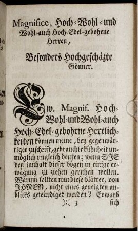 Magnifice, Hoch-Wohl- und Wohl- auch Hoch-Edel-gebohrne Herren, Besonders Hochgeschäzte Gönner
