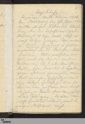 Tagebuch. Begonnen Mitte Februar 1915