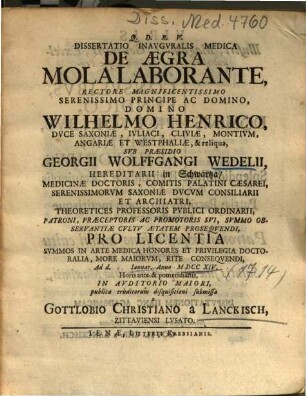 Dissertatio Inavgvralis Medica De Aegra Mola Laborante