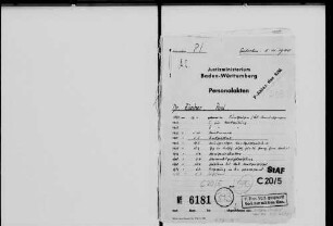 Zürcher, Paul Dr.; Oberlandesgerichtspräsident; geb. 29.6.1893 in Sunthausen, Bad Dürrheim; gest. 5.11.1980 in Freiburg