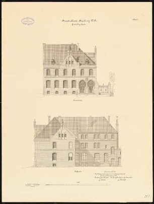 Hauptzollamt, Strasburg Geschäftsgebäude: Vorder- und Hoffront 1:100