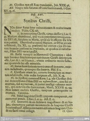 Disp. XXV. De Statibus Christi