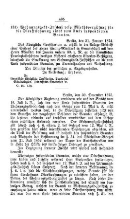 Wohnungsgeld-Zuschuß resp. Miethsvergütung für die Dienstwohnung eines vom Amte suspendirten Beamten : [I. Allgemeine Verhältnisse der Behörden und Beamten]