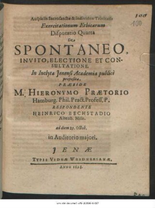 Exercitationum Ethicarum Disputatio Quarta De Spontaneo, Invito, Electione Et Consultatione