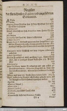 Register der fürnehmsten Sachen und angeführten Scribenten