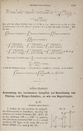 Achter Abschnitt. Anwendungen der bestimmten Integrale auf Berechnung von Flächen- und Körper-Inhalten, so wie von Bogenlängen.