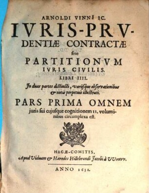 Iurisprudentiae contractae Sive Partitionum Iuris civilis libri quatuor, 1