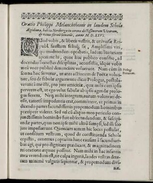 Oratio Philippi Melanchthonis in laudem Scholae Aegidiana ...