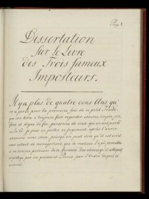 Dissertation sur le Livre des "Trois fameux Imposteurs"