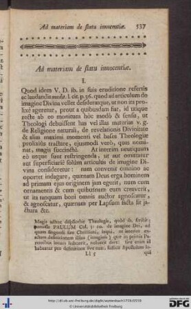 Ad materiam de statu innocentiae.